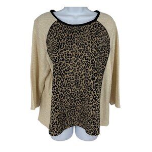 Chicos Zenergy Leopard Print Knit Raglan Top Beige & Black Women's Size 2 US L